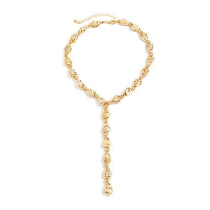 Goldtone Hammered Drop Y-Necklace, everyday style, front view