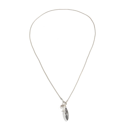 Marquise Crystal and Silvetone Pendant Toggle Necklace, botanical inspired, front view