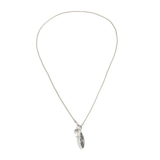 Marquise Crystal and Silvetone Pendant Toggle Necklace, botanical inspired, front view