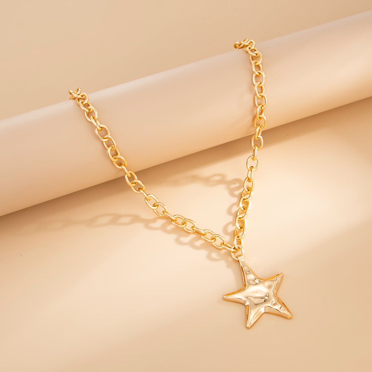 Goldtone Hammered Heart Pendant Necklace, elegant gift for her, side view