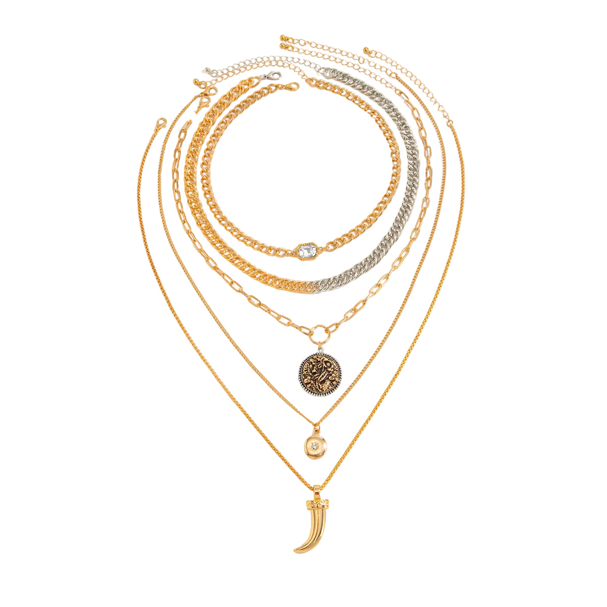 Cubic Zirconia & Crystal Two Tone Round Knife Necklace Set