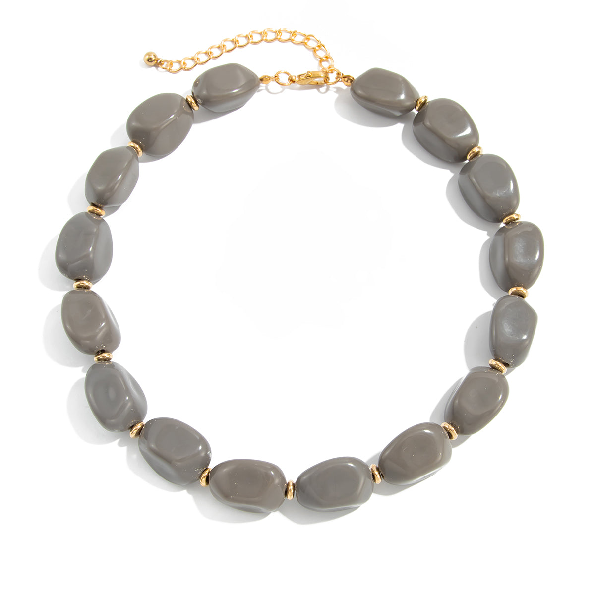 Dark Gray Resin and Goldtone Irregular Beads Collar Necklace, everyday style, front view