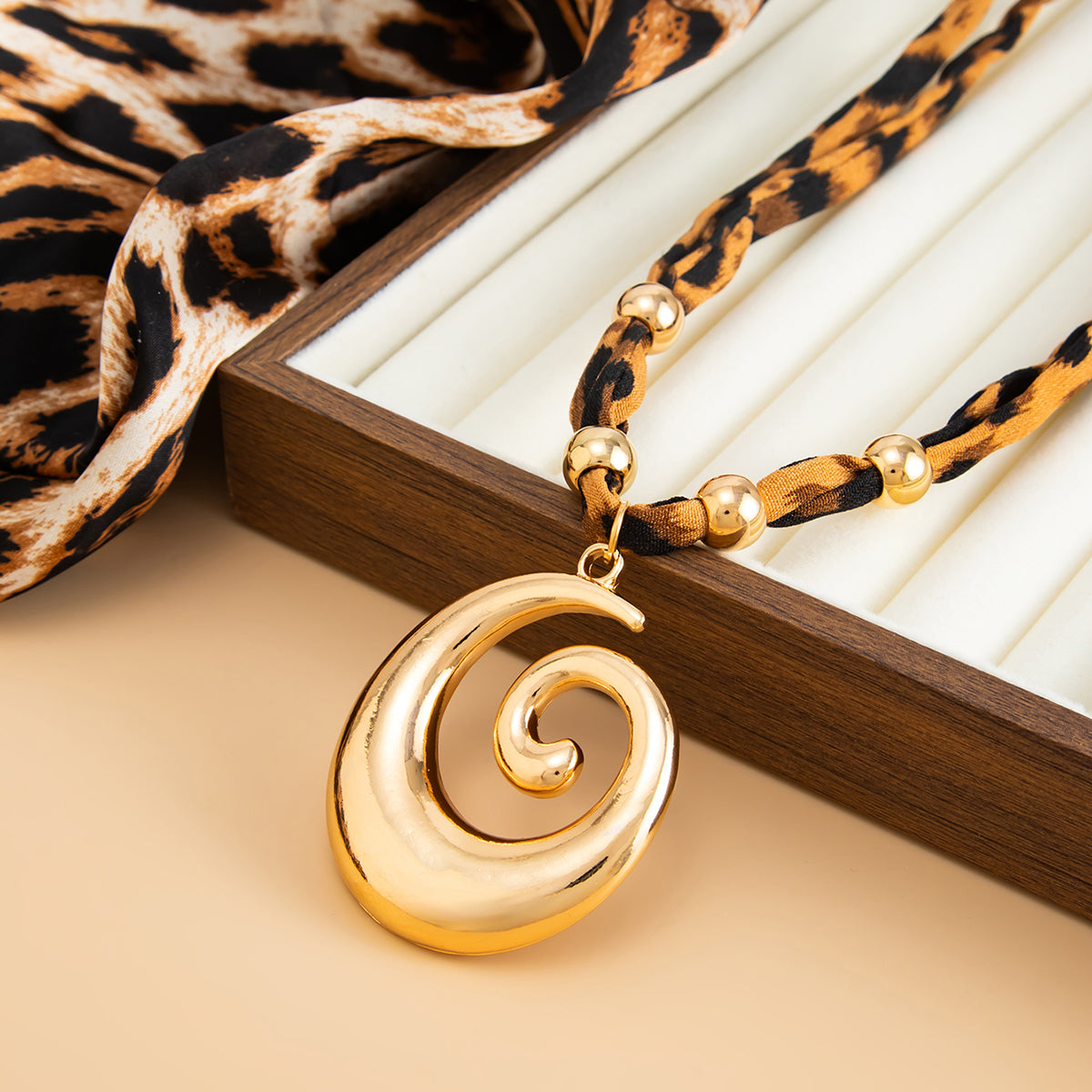 Polyster and Goldtone Vortex Pendant Necklace, everyday style, side view