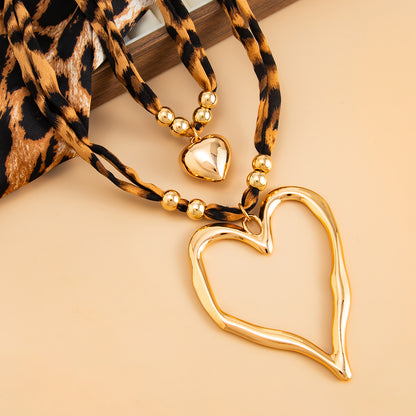 Polyster and Goldtone Beads Heart Pendant Statement Necklace Set, gold pendant necklace for women, side view