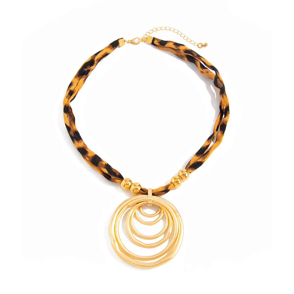 Polyster and Goldtone Leopard Print Ripple Pendant Necklace, elegant gift for her, front view