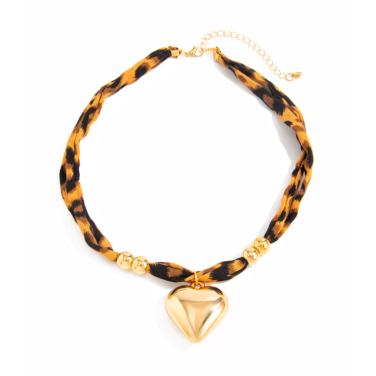 Polyster and Goldtone Leopard Print Heart Pendant Necklace, everyday style, front view