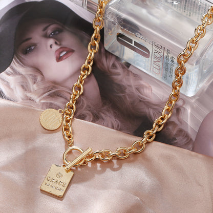 18K Gold-Plated 'Grace' Toggle Pendant Necklace, gold pendant necklace for women, vintage-inspired design, lifestyle look