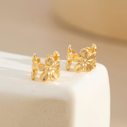 Goldtone Flower Ear Cuffs, vintage-inspired design, side view