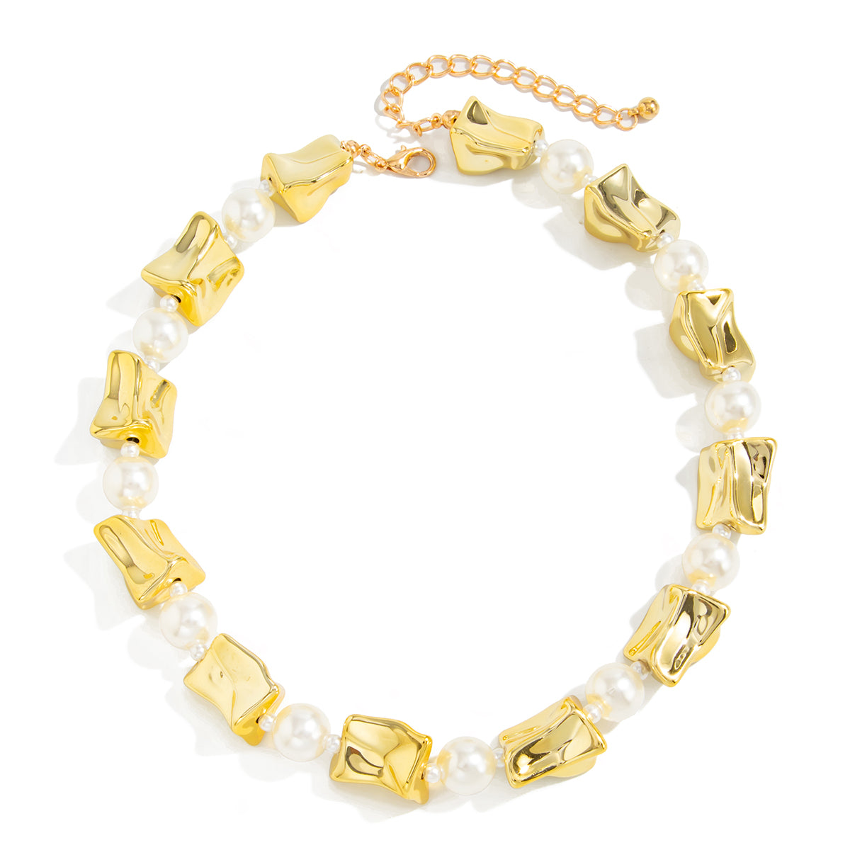Pearl and Goldtone Ice Cube Station Necklace, elegant gift for her, front view