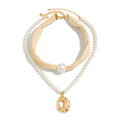 White Polyster & Pearl Goldtone Open Drop Pendant Necklace Set