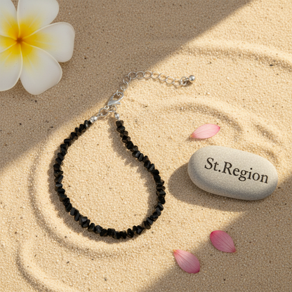 Black Resin & Silvertone Beads Chain Bracelet - Street Region