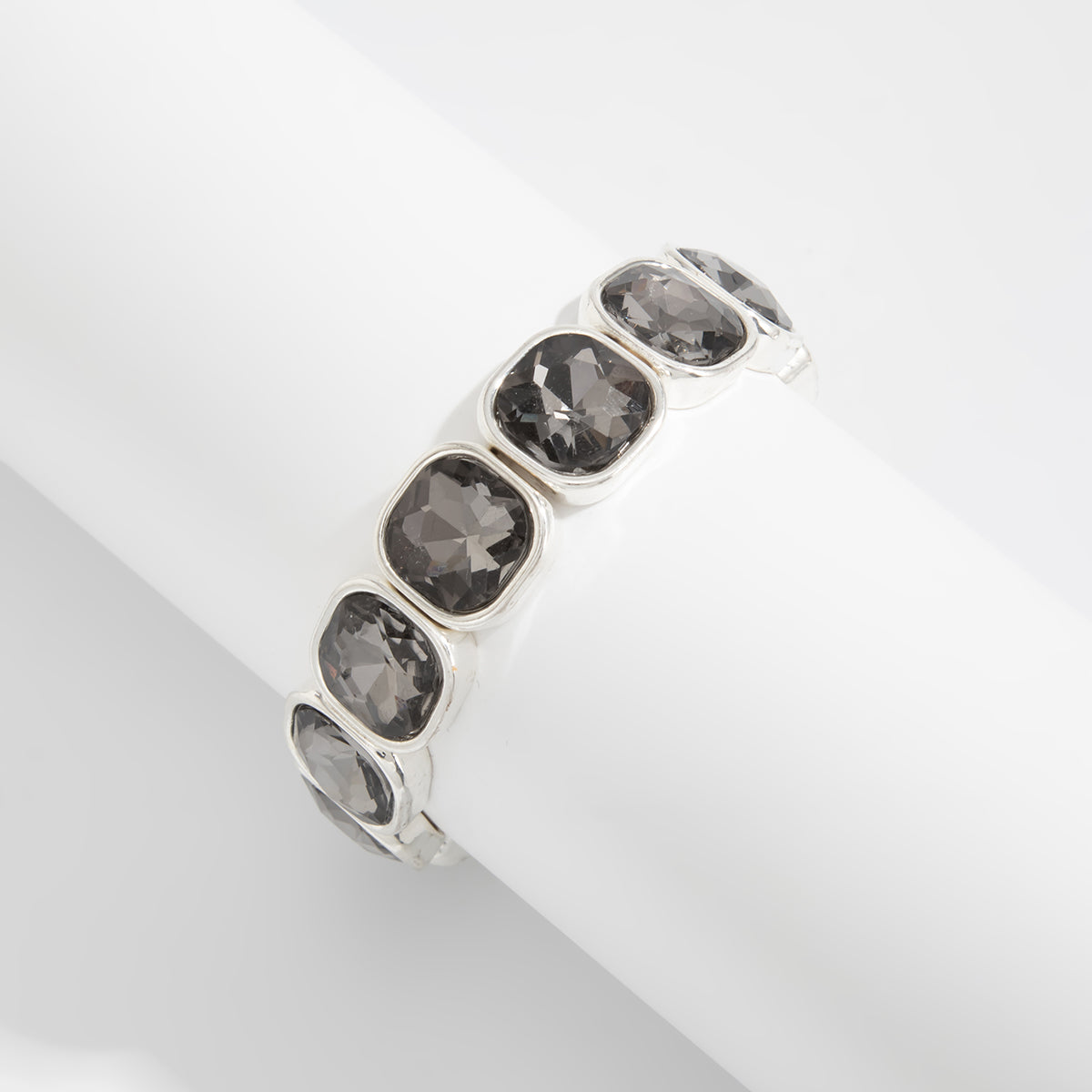 Crystal and Silvertone Square Station Tennis Bracelet, botanical inspired, lifestyle look