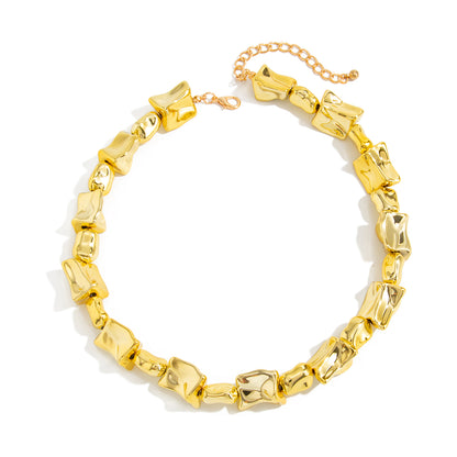 Goldtone Ice Cube Chain Collar Necklace, dainty minimalist design, front view