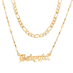 Beautiful 18K gold-plated necklace with a layered bar design, showcasing the name 'Baby Girl' in luxurious gold.