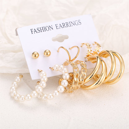 Pearl and 18K Gold-Plated Hoop Earring Set, gold stud earrings for women, elegant gift for her, lifestyle look