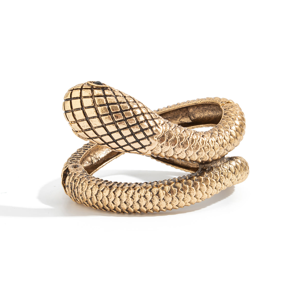 Cubic Zirconia and Goldtone Textured Snake Layered Bangle, gold bangle bracelet, everyday style, front view