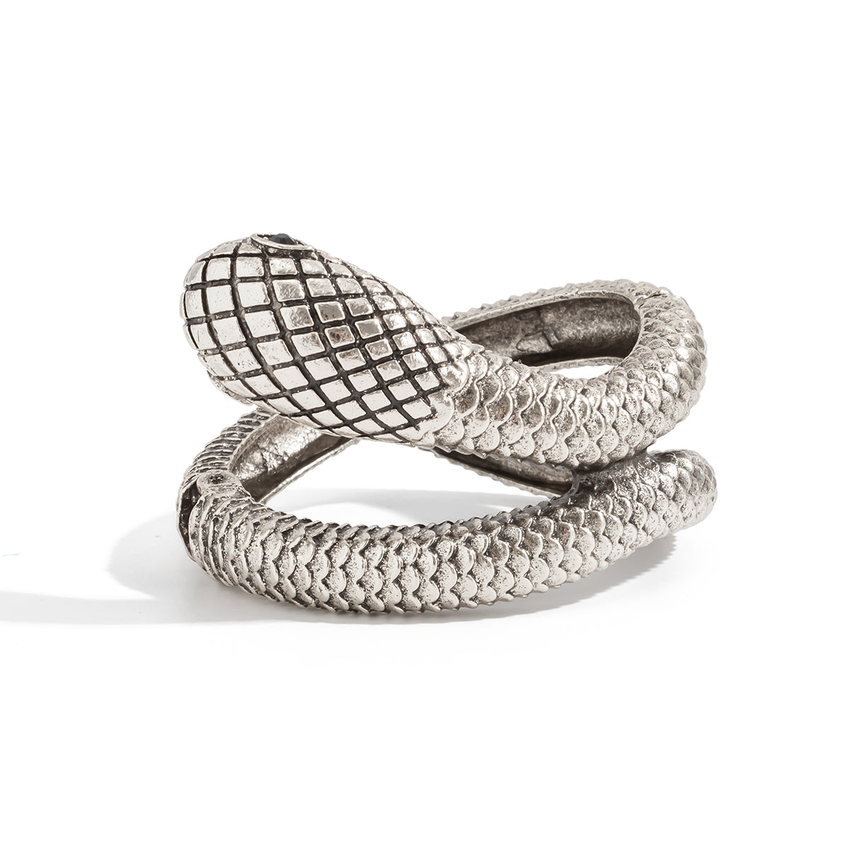 Cubic Zirconia and Silvertone Textured Snake Layered Bangle, silver bangle bracelet, elegant gift for her, front view