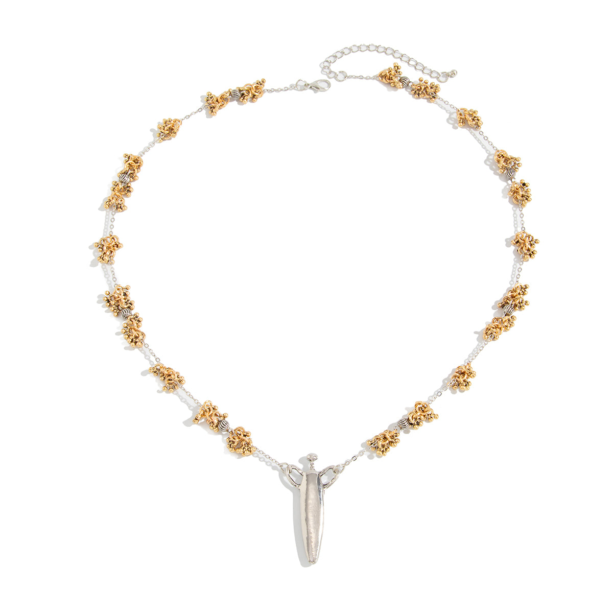 Two Tone Bead Cluster Station Olecranon Pendant Necklace, everyday style, front view