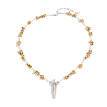 Two Tone Bead Cluster Station Olecranon Pendant Necklace, everyday style, front view