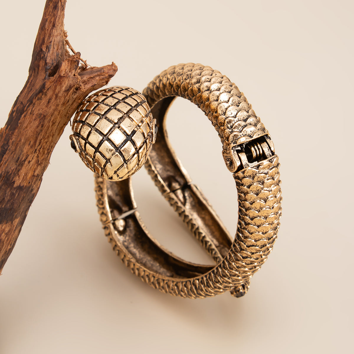Cubic Zirconia and Goldtone Textured Snake Layered Bangle, gold bangle bracelet, everyday style, lifestyle look