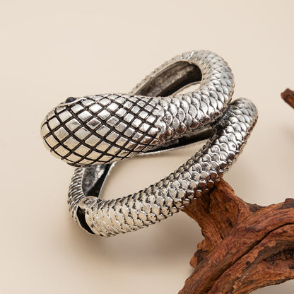 Cubic Zirconia and Silvertone Textured Snake Layered Bangle, silver bangle bracelet, elegant gift for her, lifestyle look