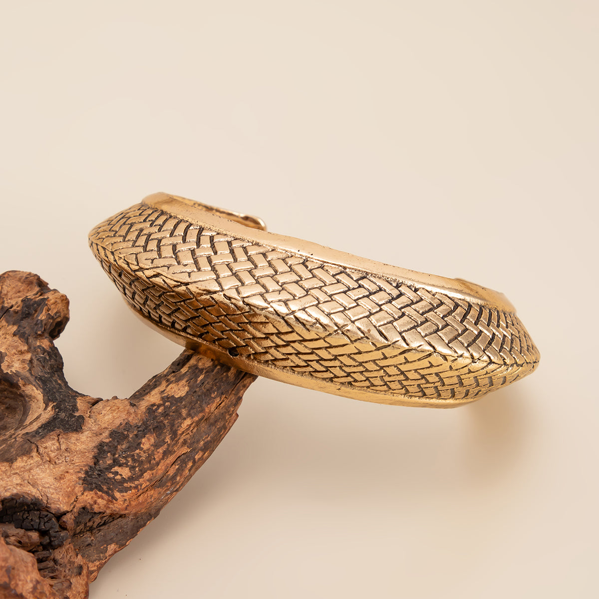Goldtone Textured Snake Cuff, gold bracelet for women, dainty minimalist design, side view