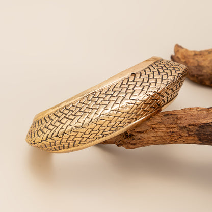 Goldtone Textured Snake Cuff, gold bracelet for women, dainty minimalist design, detail close-up