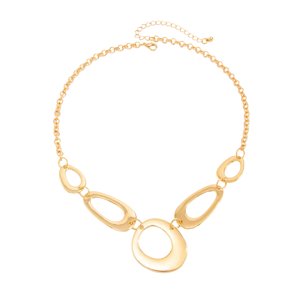 Goldtone Open Geometric Necklace, dainty minimalist design, front view