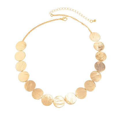 Goldtone Disc Chain Necklace, dainty minimalist design, front view