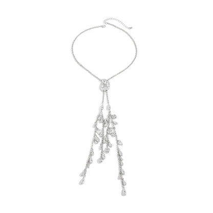 Silvertone Geometric Tassel Statement Necklace, dainty minimalist design, front view