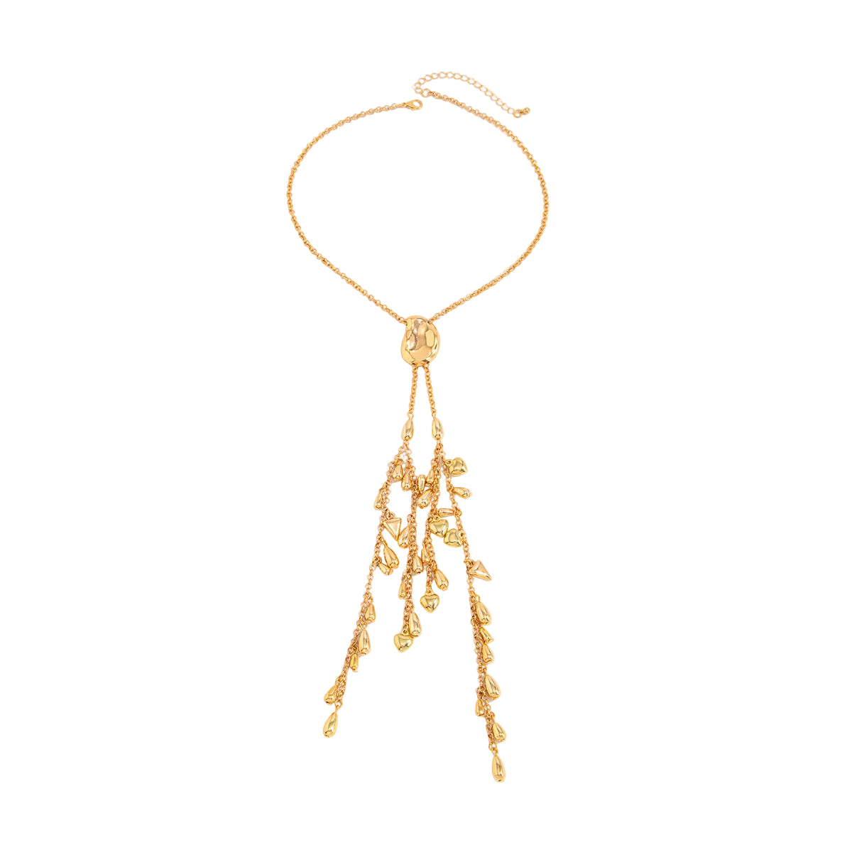 Goldtone Geometric Tassel Statement Necklace, vintage-inspired design, front view