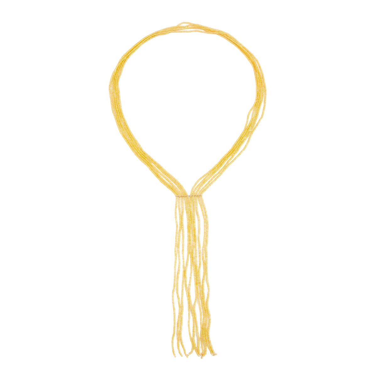 Goldtone Acrylic Multi-Strand Tassel Statement Necklace, dainty minimalist design, front view