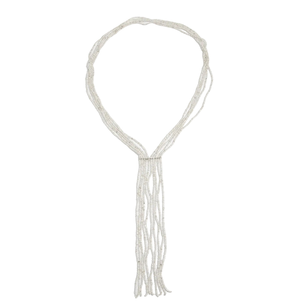 Silvertone Acrylic Multi-Strand Tassel Statement Necklace, everyday style, front view