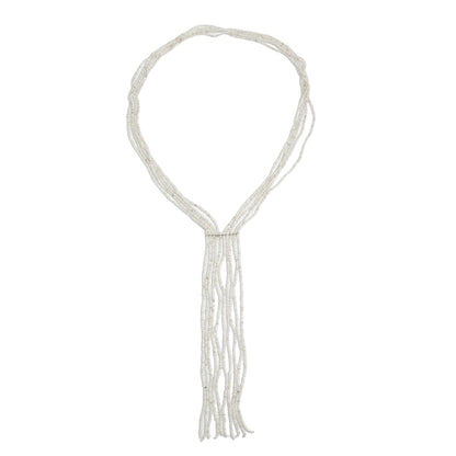 Silvertone Acrylic Multi-Strand Tassel Statement Necklace, everyday style, front view