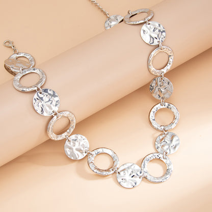 Silvertone Hammered and Textured Circular Charm Waist Chain, everyday style, detail close-up