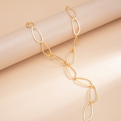 Goldtone Open Drop Lariat Necklace, botanical inspired, side view