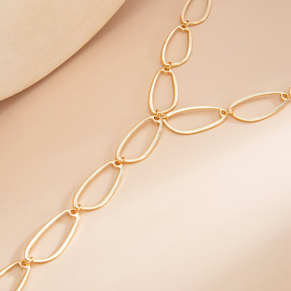 Goldtone Open Drop Lariat Necklace, botanical inspired, detail close-up