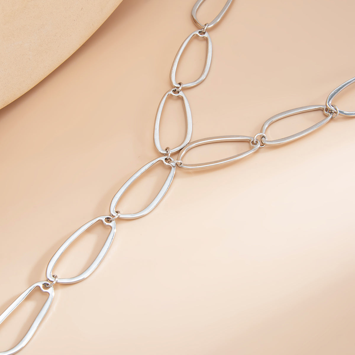 Silvertone Open Drop Lariat Necklace, everyday style, side view