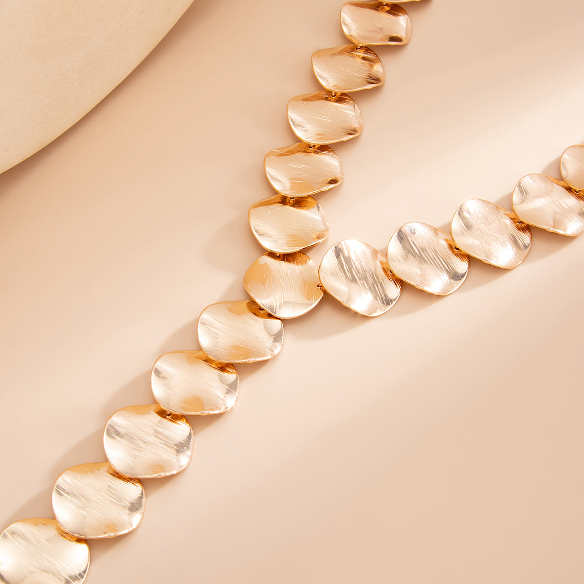 Goldtone Disc Lariat Statement Necklace, elegant gift for her, side view