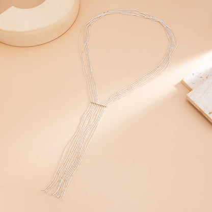 Silvertone Acrylic Multi-Strand Tassel Statement Necklace, everyday style, side view