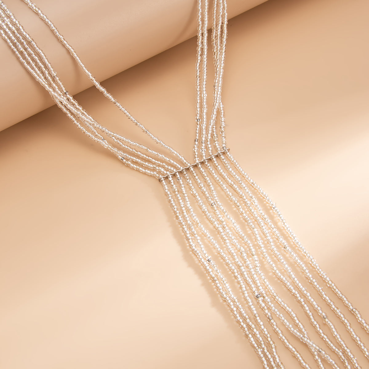 Silvertone Acrylic Multi-Strand Tassel Statement Necklace, everyday style, detail close-up