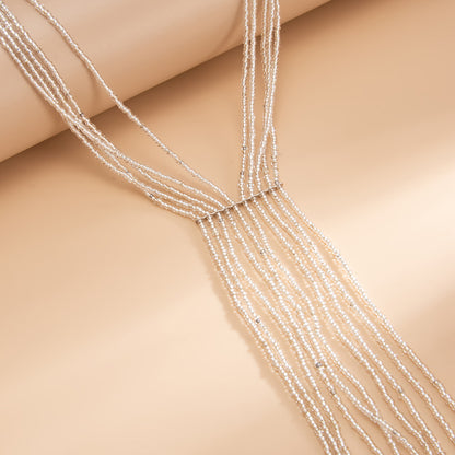 Silvertone Acrylic Multi-Strand Tassel Statement Necklace, everyday style, detail close-up