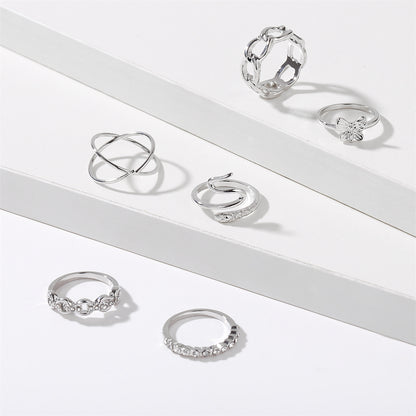 Cubic Zirconia and Silver-Plated Butterfly Snake Ring Set, silver statement rings for women, lifestyle look