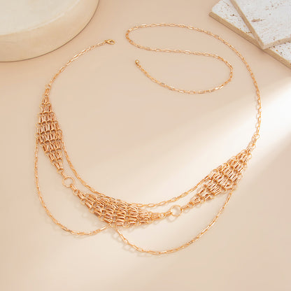 Goldtone Netted Rhombus Layered Waist Chain, vintage-inspired design, detail close-up