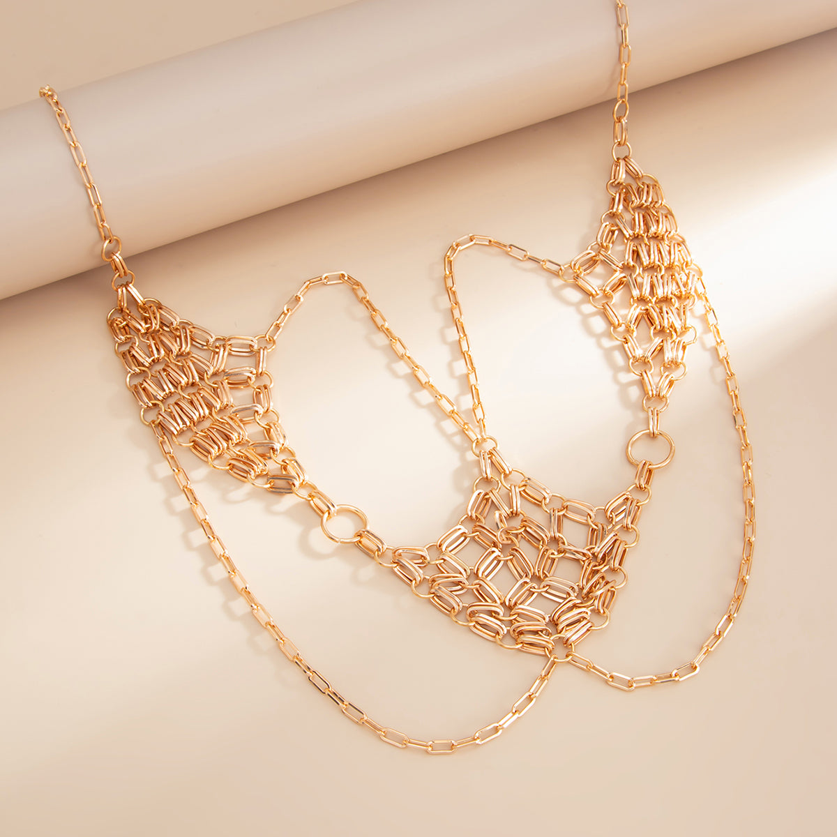 Goldtone Netted Rhombus Layered Waist Chain, vintage-inspired design, side view