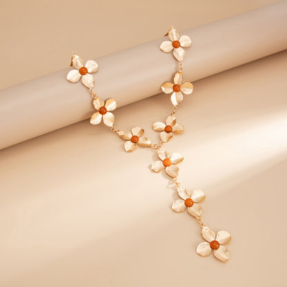 Resin and Goldtone Flower Statement Y-Necklace, everyday style, side view