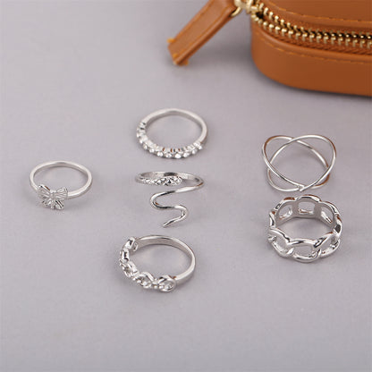 Cubic Zirconia & Silver-Plated Butterfly Snake Ring Set