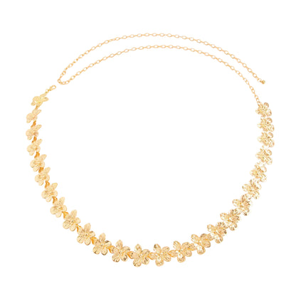 Goldtone Flower Link Waist Chain, dainty minimalist design, front view