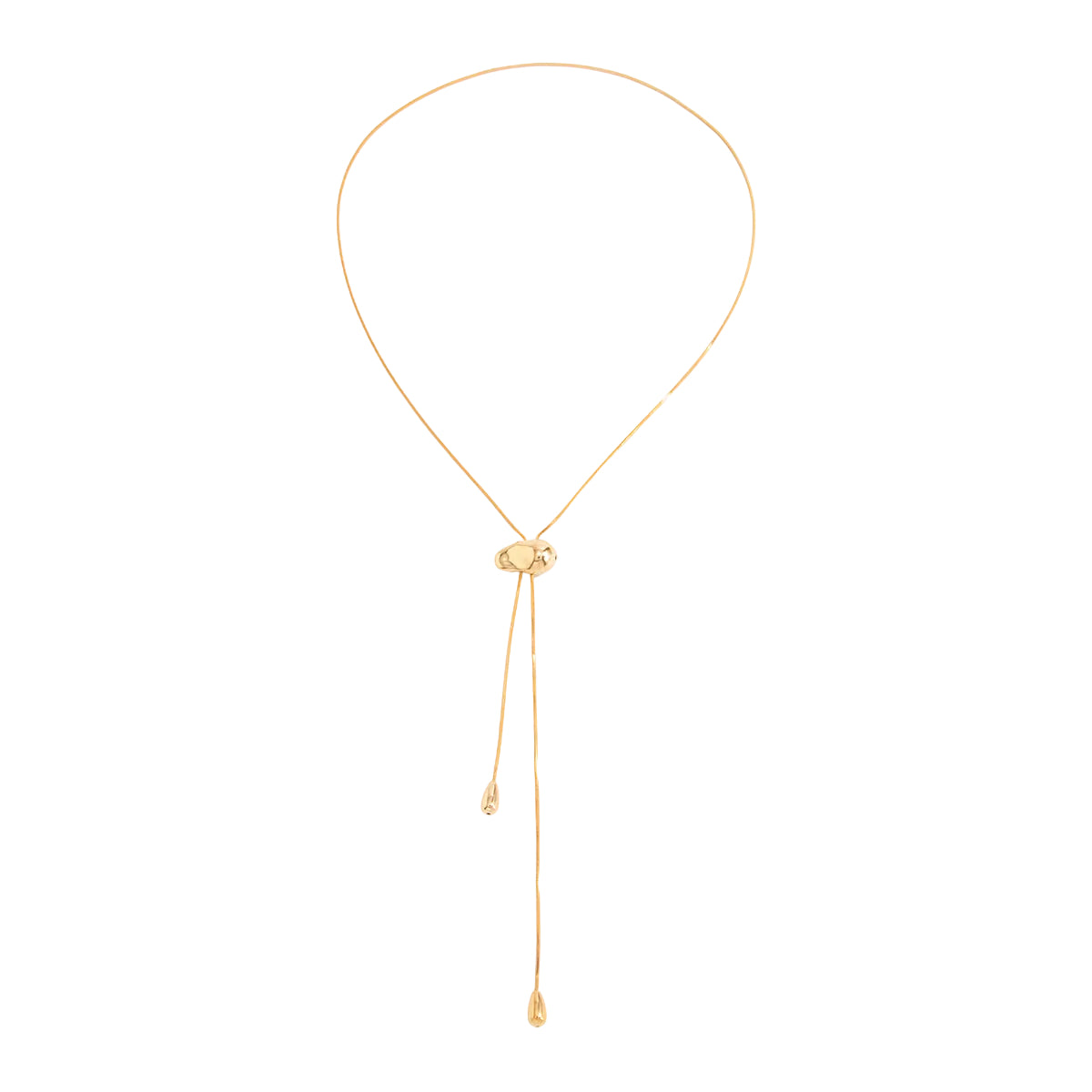 Goldtone Drop Tassel Lariat Necklace, vintage-inspired design, front view