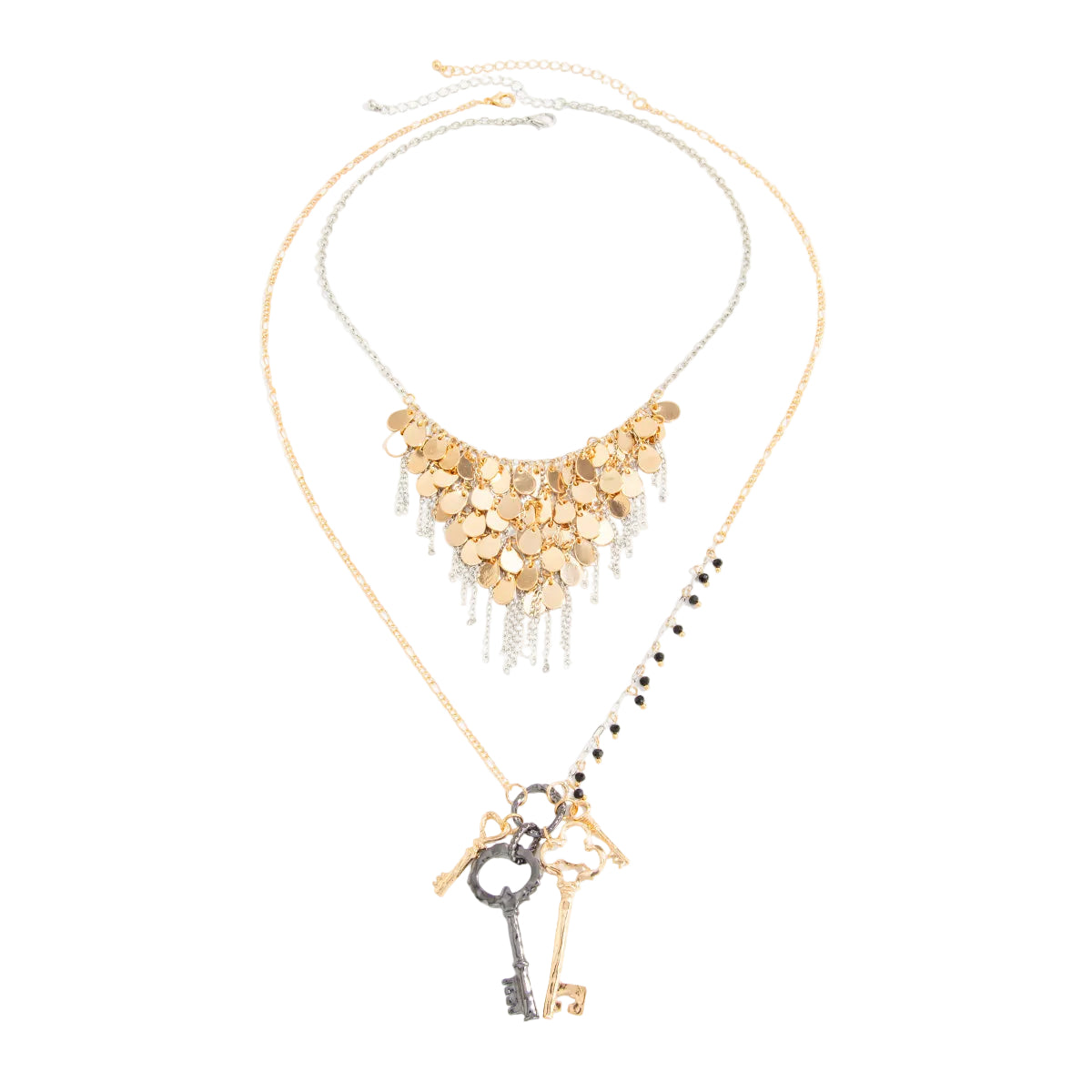 Acrylic and Tri-Tone Disc Key Pendant Necklace Set, elegant gift for her, front view
